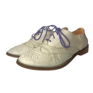 BODEN Wingtip Oxford Lace Up Shoes 38 7 Leather Brogue Neutral Light Academia